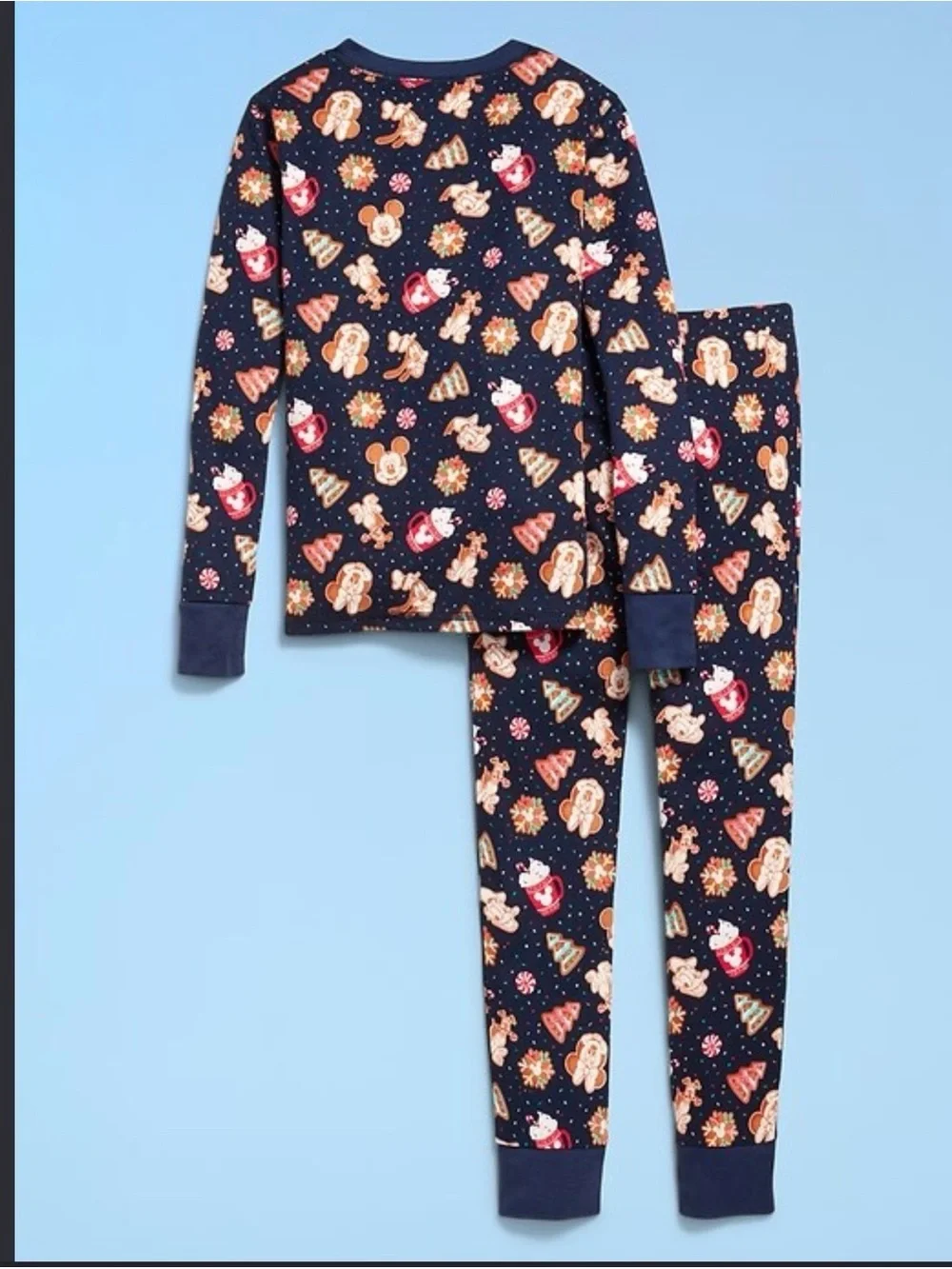 Old Navy Navy Holiday Character Kids Pajama Set with Gingerbread & Tree Prints
